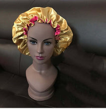 Load image into Gallery viewer, Luxury Large Satin Silk Double Layers Sleep Bonnet Cap with Ruffle Edges