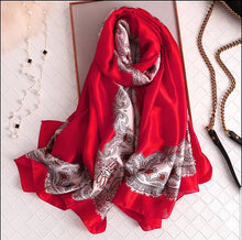 Load image into Gallery viewer, Satin Silk Scarf Women Fashion Shawl Flower Prints Silky Wraps 180x90cm, Women head Hijab, Head Wrap