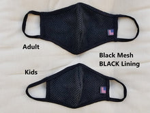 Charger l'image dans la galerie, Cooling Mesh Masks for Kids and Adults, Washable, black face mask, Breathable, Reusable face mask 1 or 2 Layers Face Covering,Made in USA