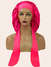 Charger l'image dans la galerie, Luxury Jumbo Satin Silk Bonnet with Wide Stretch Tie, Single Lined
