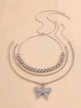 Charger l'image dans la galerie, 3pcs Rhinestone Butterfly Pendant Necklace