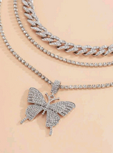 Charger l'image dans la galerie, 3pcs Rhinestone Butterfly Pendant Necklace