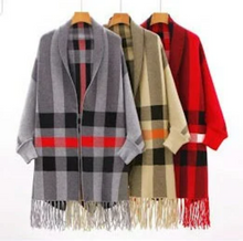 Charger l'image dans la galerie, Plaid Winter Poncho, Women Fashion Winter Poncho with Long Sleeves, Winter Cape, Sweater Wrap Shawl, One Size fit Most