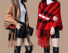 Charger l'image dans la galerie, Plaid Winter Poncho, Women Fashion Winter Poncho with Long Sleeves, Winter Cape, Sweater Wrap Shawl, One Size fit Most