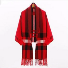 Charger l'image dans la galerie, Plaid Winter Poncho, Women Fashion Winter Poncho with Long Sleeves, Winter Cape, Sweater Wrap Shawl, One Size fit Most