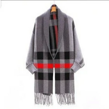 Charger l'image dans la galerie, Plaid Winter Poncho, Women Fashion Winter Poncho with Long Sleeves, Winter Cape, Sweater Wrap Shawl, One Size fit Most