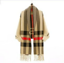 Charger l'image dans la galerie, Plaid Winter Poncho, Women Fashion Winter Poncho with Long Sleeves, Winter Cape, Sweater Wrap Shawl, One Size fit Most