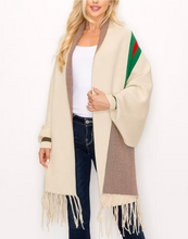 Charger l'image dans la galerie, Red/Green Stripe Winter Poncho 200*70cm, Women Fashion Winter Poncho with Long Sleeves, One Size Fit Most, Women Sweater Wrap Shawl, Gift for her