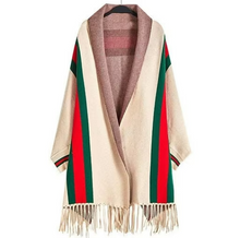 Charger l'image dans la galerie, Red/Green Stripe Winter Poncho 200*70cm, Women Fashion Winter Poncho with Long Sleeves, One Size Fit Most, Women Sweater Wrap Shawl, Gift for her