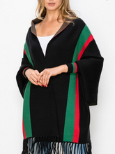 Charger l'image dans la galerie, Red/Green Stripe Winter Poncho 200*70cm, Women Fashion Winter Poncho with Long Sleeves, One Size Fit Most, Women Sweater Wrap Shawl, Gift for her