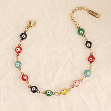 Cargar imagen en el visor de la galería, 1pc Stainless steel enamel Turkish bracelet for women Colorful evil eyes charm bracelet jewelry gift for women