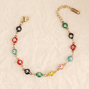 1pc Stainless steel enamel Turkish bracelet for women Colorful evil eyes charm bracelet jewelry gift for women