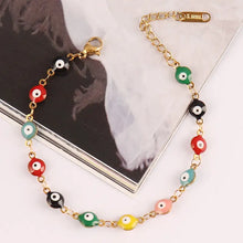 Cargar imagen en el visor de la galería, 1pc Stainless steel enamel Turkish bracelet for women Colorful evil eyes charm bracelet jewelry gift for women