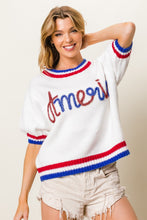 Cargar imagen en el visor de la galería, BiBi Metallic America Letter Short Sleeve Sweater