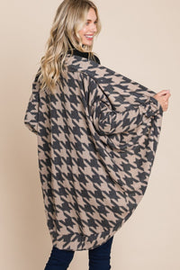 BOMBOM Houndstooth Open Front Cocoon Knit Cardigan