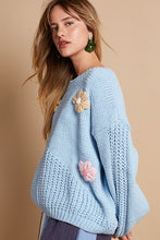 Load image into Gallery viewer, Crochet Flower Round Neck Dropped Shoulder Sweater