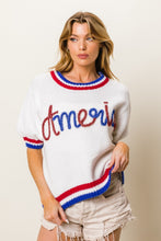 Cargar imagen en el visor de la galería, BiBi Metallic America Letter Short Sleeve Sweater