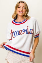 Cargar imagen en el visor de la galería, BiBi Metallic America Letter Short Sleeve Sweater