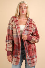 Load image into Gallery viewer, VERY J Fuzzy Plaid Long Sleeve Hooded Jacket