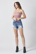 Load image into Gallery viewer, RISEN Raw Hem Asymmetrical Waist Denim Shorts