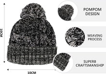 Charger l&#39;image dans la galerie, Unisex Winter 3 Pcs Pompom Beanie Hat, Long Scarf, Touch Screen Gloves Set