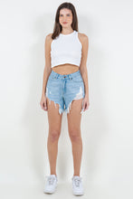 Cargar imagen en el visor de la galería, American Bazi High Waist Fringed Hem Denim Shorts