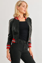 Load image into Gallery viewer, Comme PU Leather Baseball Collar Long Sleeve Jacket