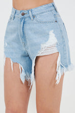 Cargar imagen en el visor de la galería, American Bazi High Waist Fringed Hem Denim Shorts