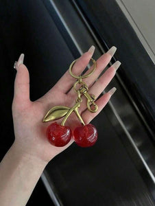 Large Shiny Charm Cherry Keychain