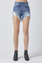 Load image into Gallery viewer, RISEN Raw Hem Asymmetrical Waist Denim Shorts