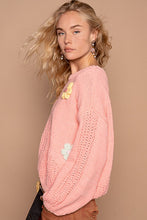 Load image into Gallery viewer, Crochet Flower Round Neck Dropped Shoulder Sweater