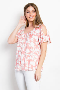 Be Stage Full Size Foral Cold Shoulder Top