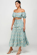 Load image into Gallery viewer, Floral Off Shoulder Sleeve Back Tie Top Skirt Set