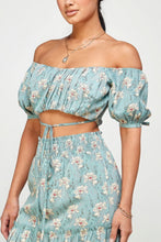 Load image into Gallery viewer, Floral Off Shoulder Sleeve Back Tie Top Skirt Set