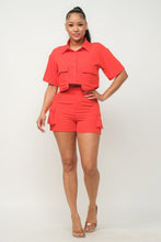 Load image into Gallery viewer, Front Button Down Side Pockets Top And Shorts Set