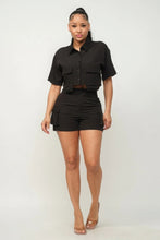 Load image into Gallery viewer, Front Button Down Side Pockets Top And Shorts Set