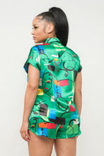 Load image into Gallery viewer, Satin Dolman Print Button Down Top And Shorts Set