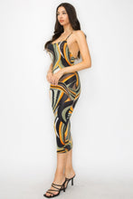 Load image into Gallery viewer, Crossed Back Marble Print Multicolor Midi Dress