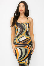 Cargar imagen en el visor de la galería, Crossed Back Marble Print Multicolor Midi Dress