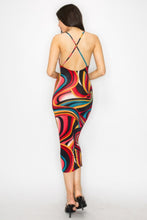Cargar imagen en el visor de la galería, Crossed Back Marble Print Multicolor Midi Dress