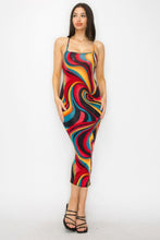 Charger l&#39;image dans la galerie, Crossed Back Marble Print Multicolor Midi Dress