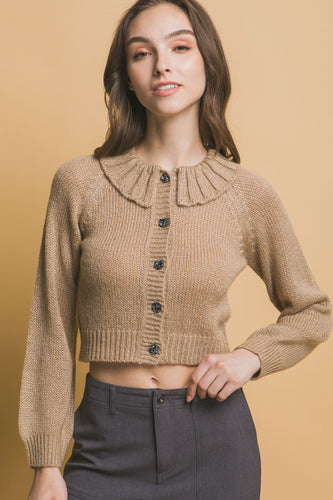 Short collard sweater (Khaki)