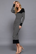 Cargar imagen en el visor de la galería, Long Slv Round Neck Stripe Sweater Long Dress