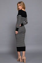 Cargar imagen en el visor de la galería, Long Slv Round Neck Stripe Sweater Long Dress