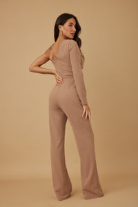 Snowflae Stone On Waist Half Shoulder Jumpsuit