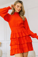 Cargar imagen en el visor de la galería, Long Sleeve Smocked Neck Tiered Ruffle Mini Dress