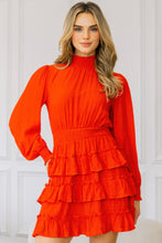 Cargar imagen en el visor de la galería, Long Sleeve Smocked Neck Tiered Ruffle Mini Dress