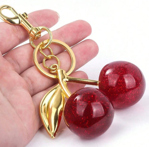 Large Shiny Charm Cherry Keychain