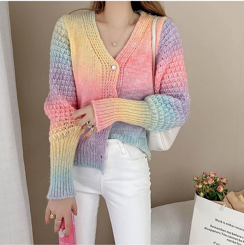 Rainbow Knitted Cardigan Sweater