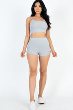 Cargar imagen en el visor de la galería, Ribbed Cami Crop Top &amp; Ruched Shorts Set